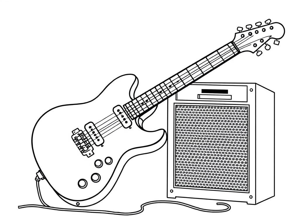 Guitar and amplifier with over ear headphones plugged in