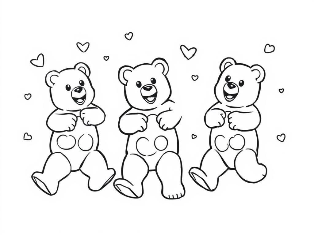 Three Happy Bears Coloring Page