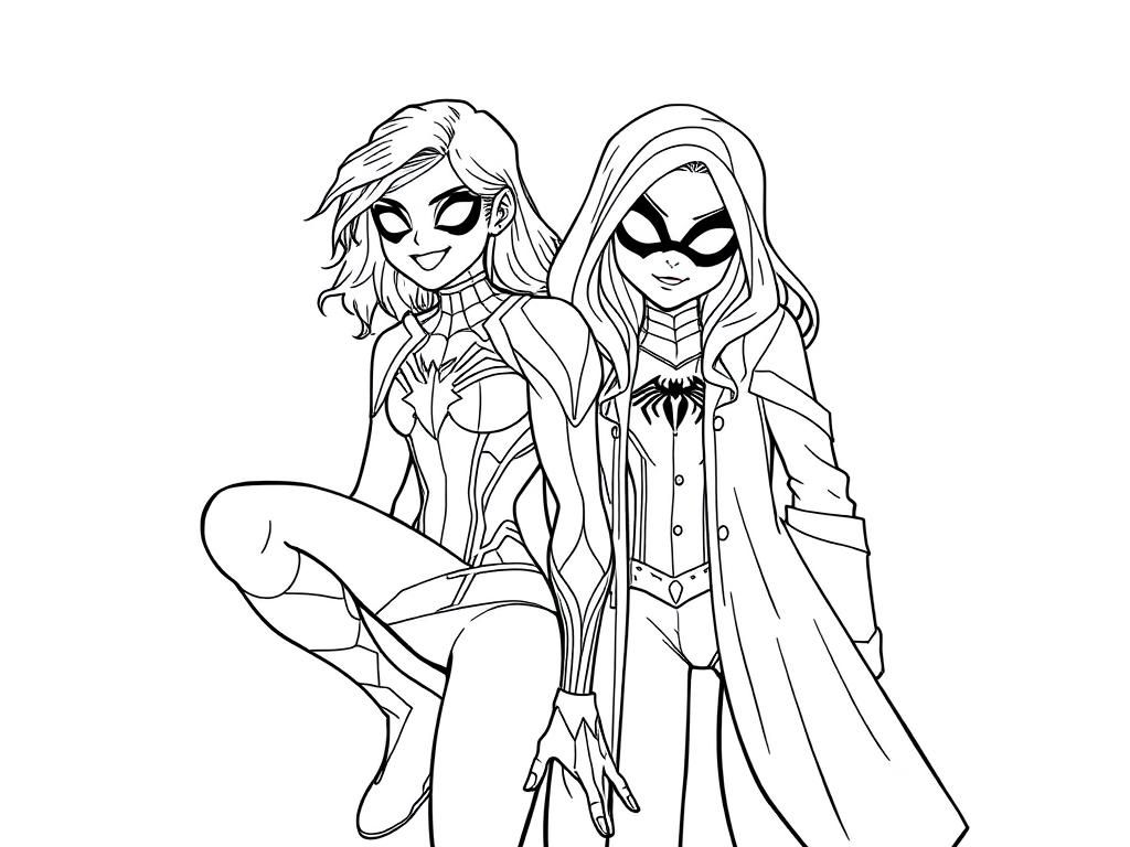 Marvel Spider-Woman and Silk Coloring Page