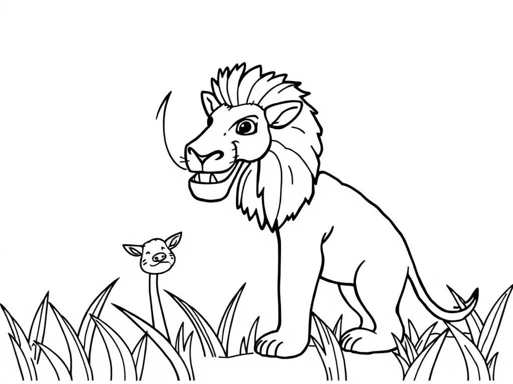 Lion and Baby Deer Coloring Page