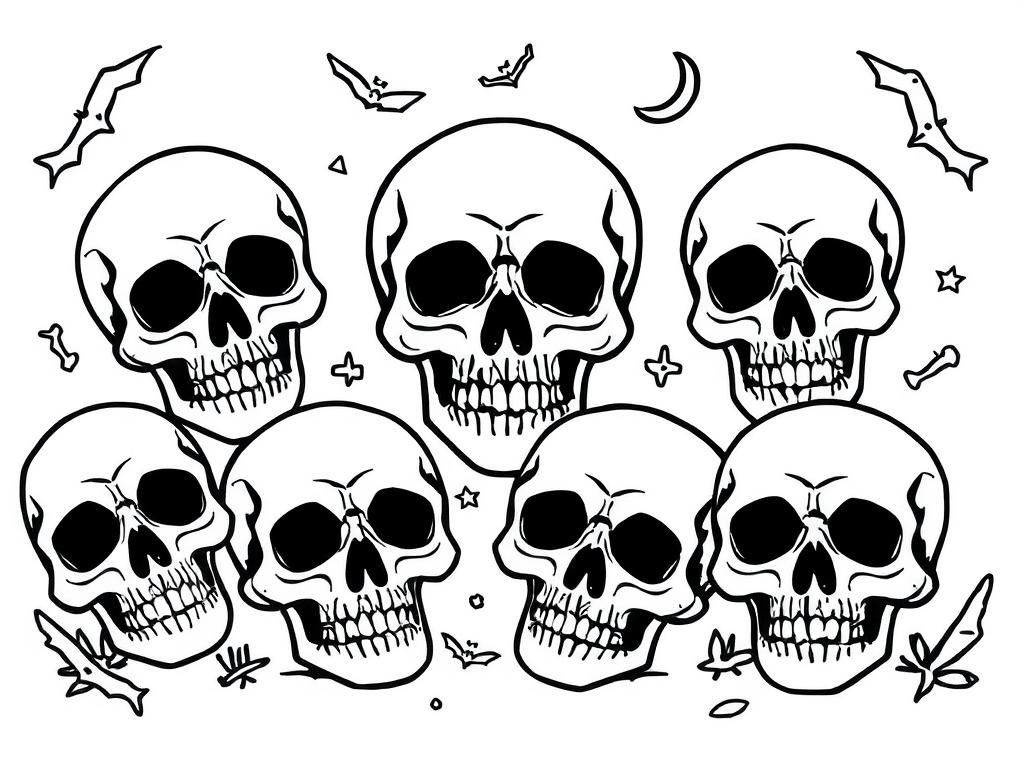 Spooky Skulls Halloween Coloring Page