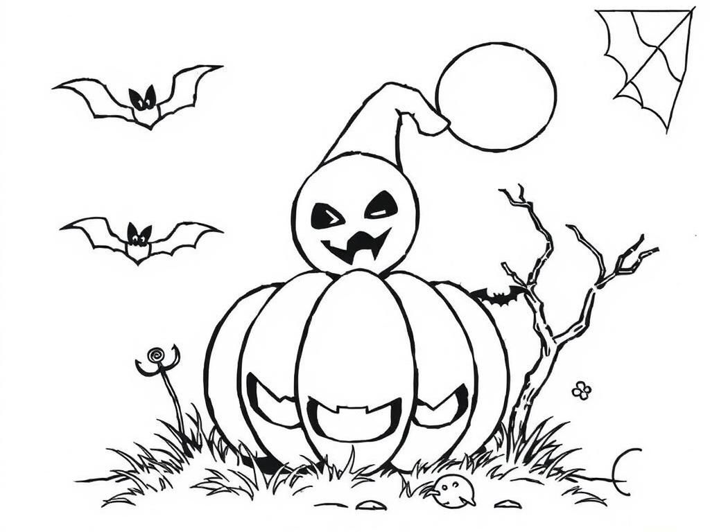 Spooky Halloween Pumpkin Patch Coloring Page