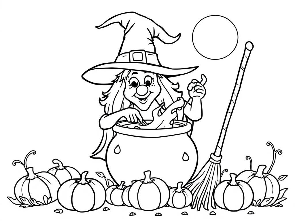 Halloween Witch Coloring Page: A Magical Whimsical Fantasy for Kids and Adults