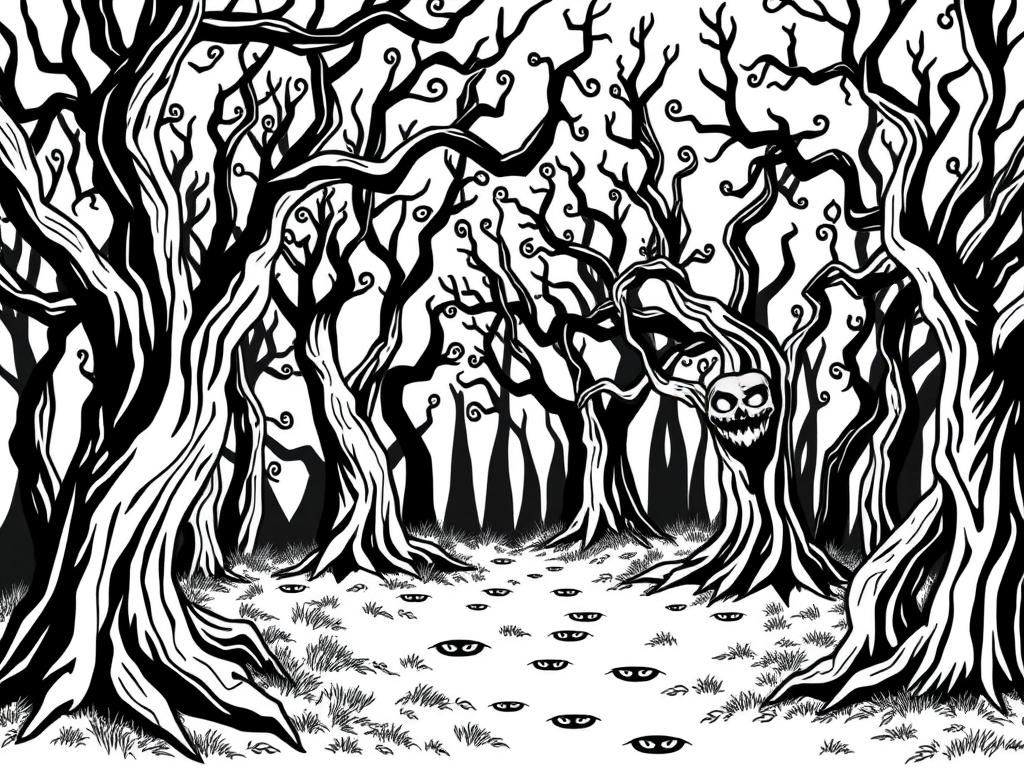 Halloween Forest Coloring Page: Unleash Your Creativity with This Spooky Scene