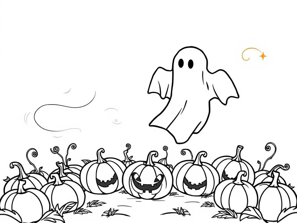 Halloween Ghost and Pumpkin Coloring Page