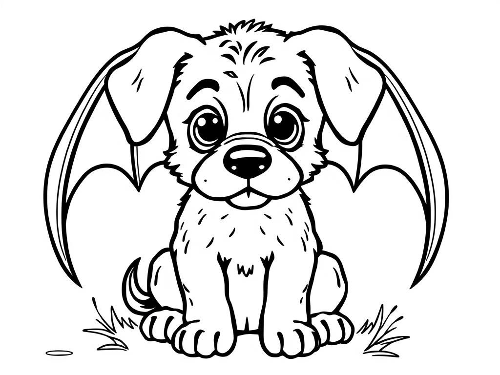 Cute Bat Puppy Coloring Page