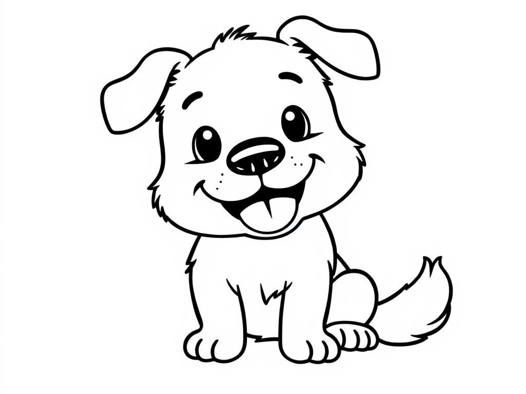 Coloring Page of a Happy Cartoon Dog