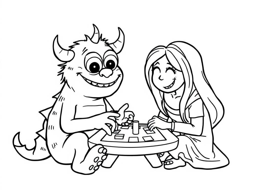 Preview of happy monster playing a board game with his mom