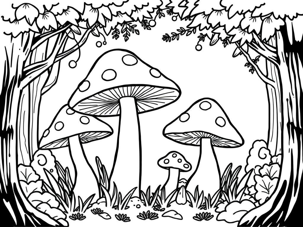 Happy Mushrooms in a forest