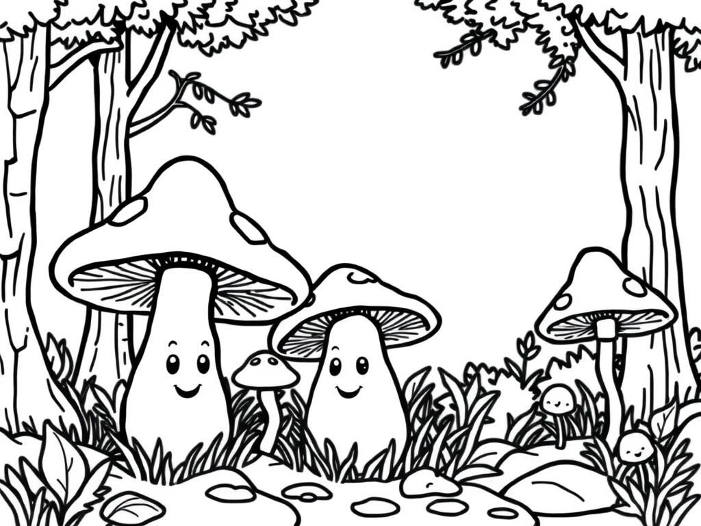 Happy Mushrooms in a forest