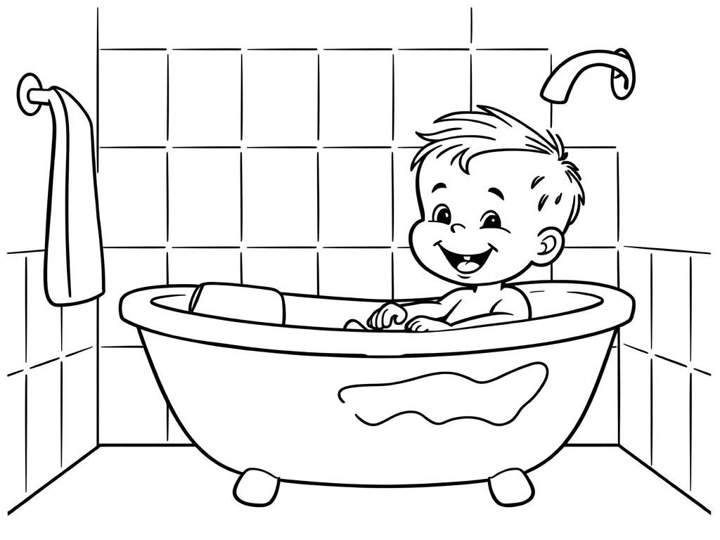 Preview of happy toddler in bath tub with toaster bathroom scene