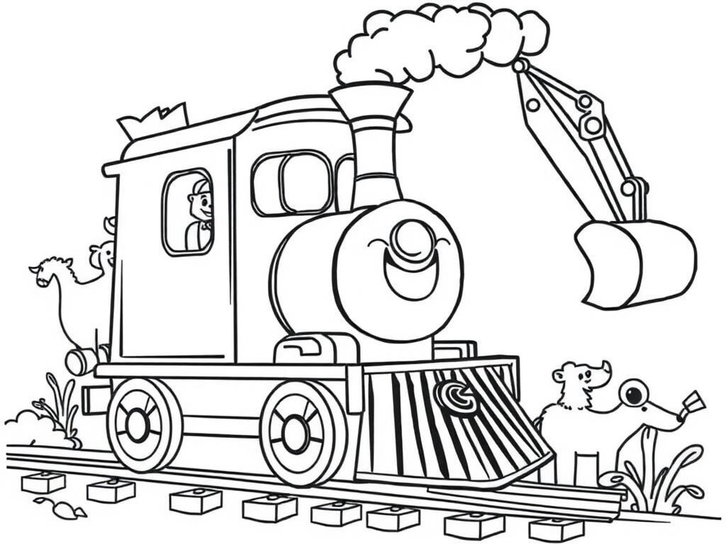 Train with Excavator Arm Coloring Page