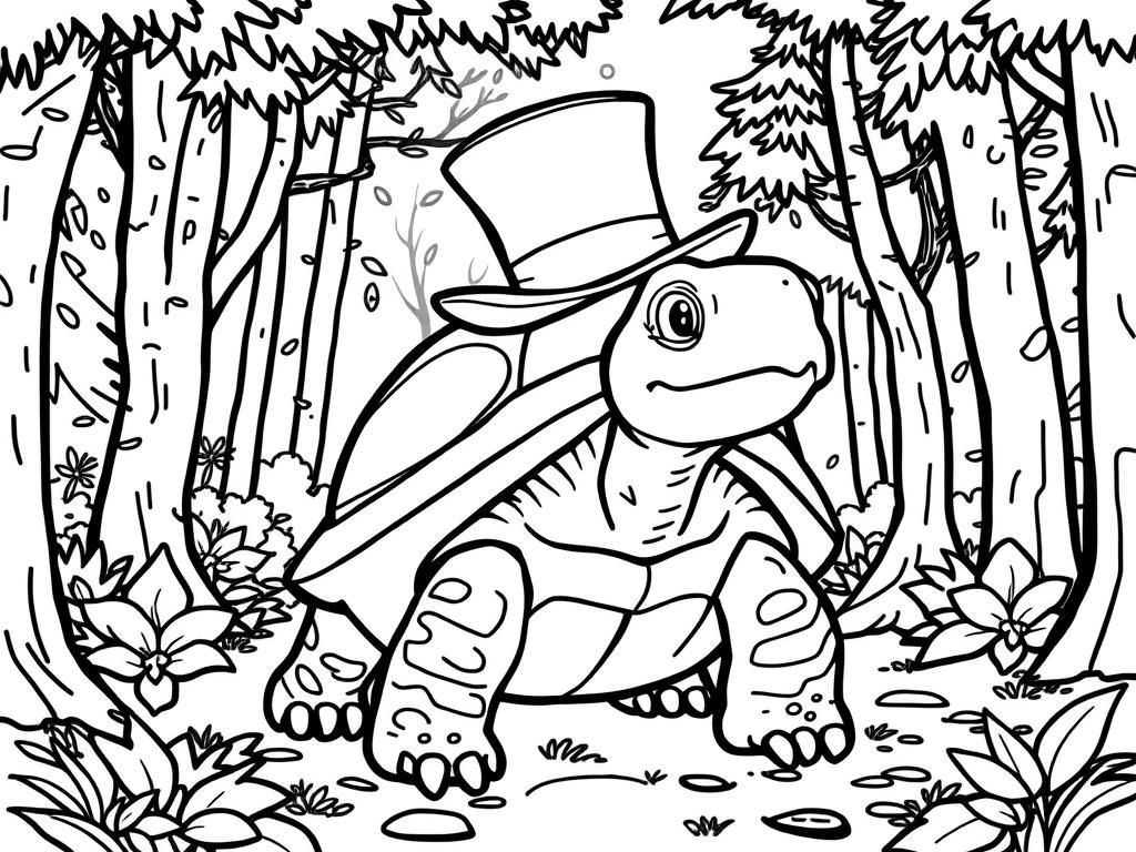 Turtle in Top Hat Coloring Page