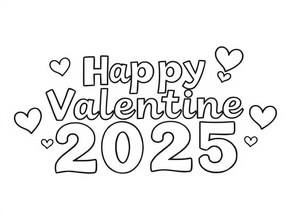 Happy Valentine 2025 in letters - Valentines Day Coloring Page