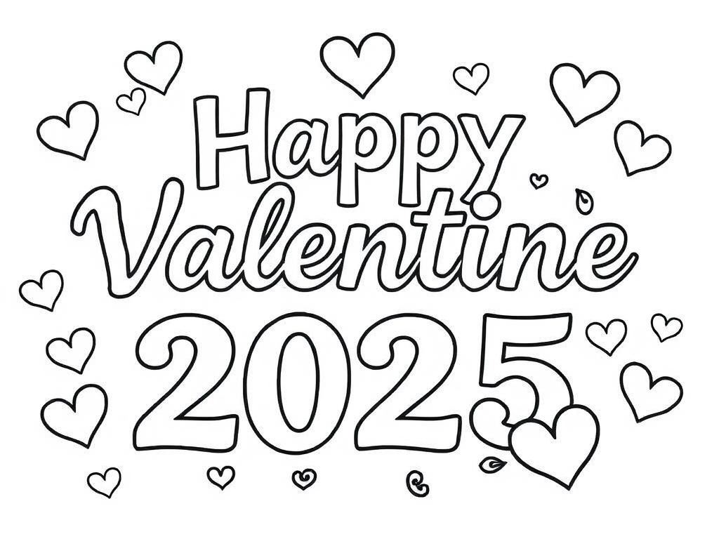 Happy Valentine 2025 in romantic letters - Valentines Day Coloring Page