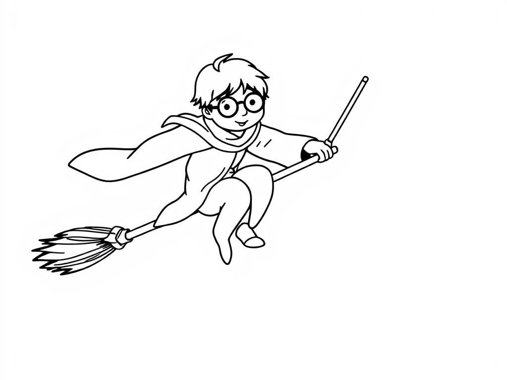Harry Potter Flying on Broomstick Coloring Page