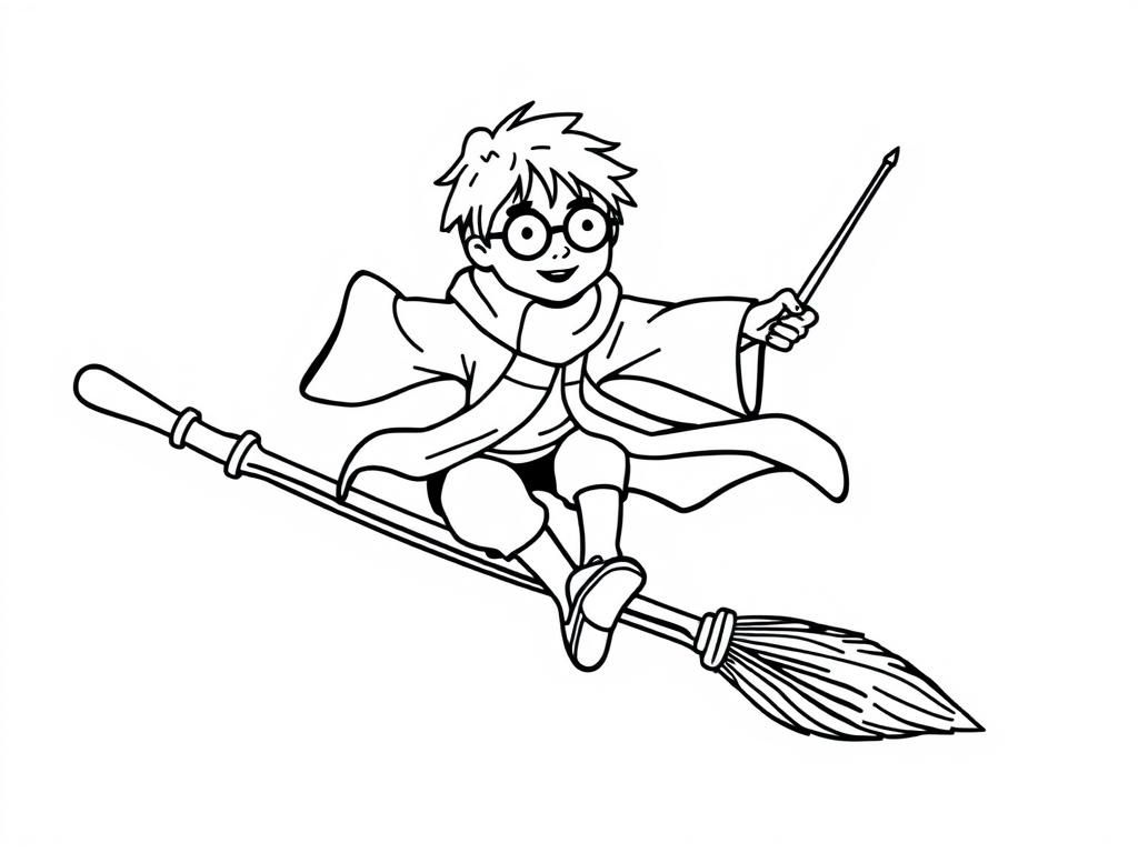 Harry Potter on Broomstick Coloring Page