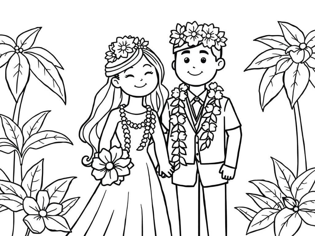 Hawaiian Couple Coloring Page