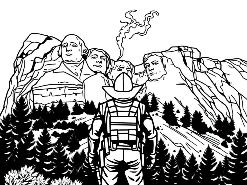 Preview of Hawkeye standing in front of Mount Rushmore. On of the presidents heads are gone, replaced with smoke.