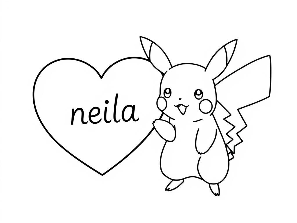 heart with the text "neila" on,next to a pikachu