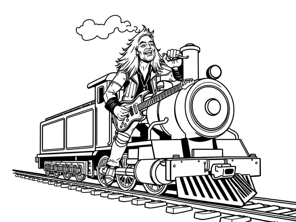 Rockstar Train Rider Coloring Page