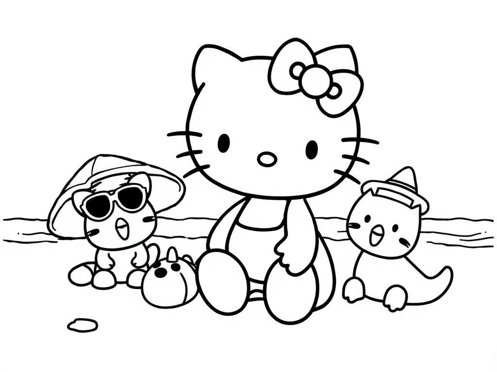 Hello Kitty Beach Adventure Coloring Page