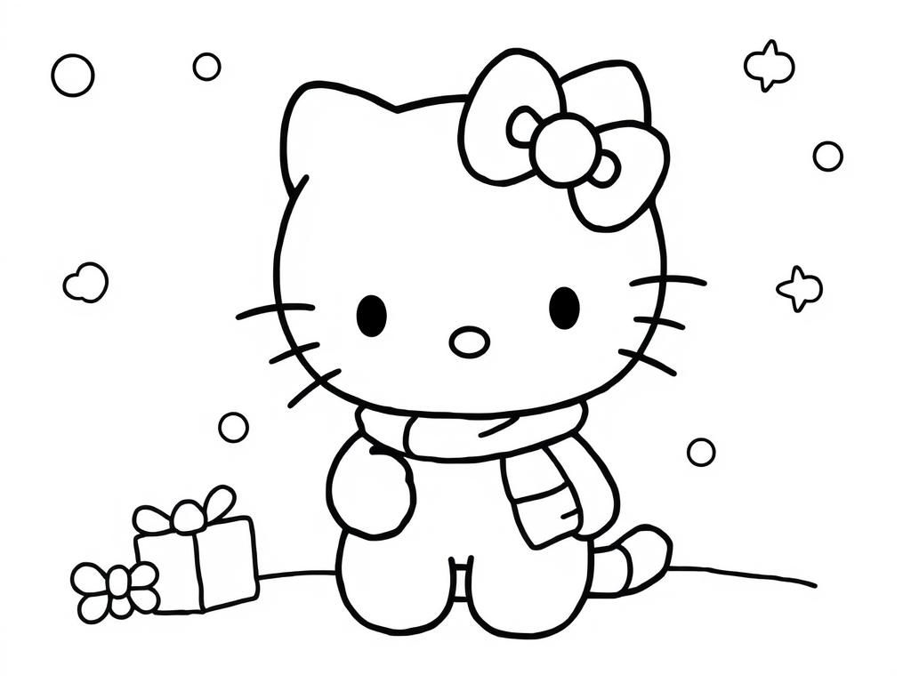 hello kitty at christmas - Free Printable Coloring Page