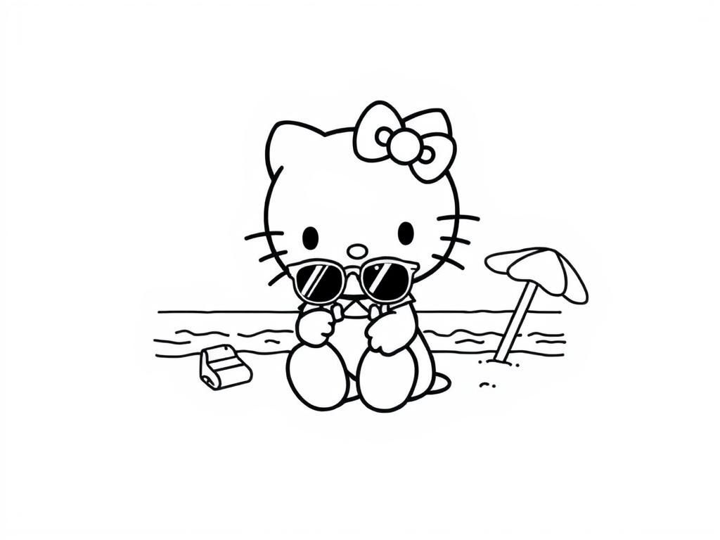 Hello Kitty Beach Coloring Page
