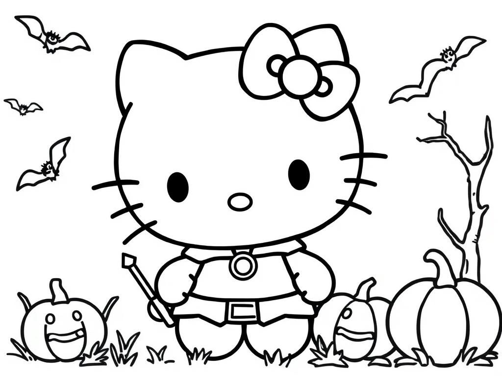 Hello Kitty Halloween Coloring Page for Kids