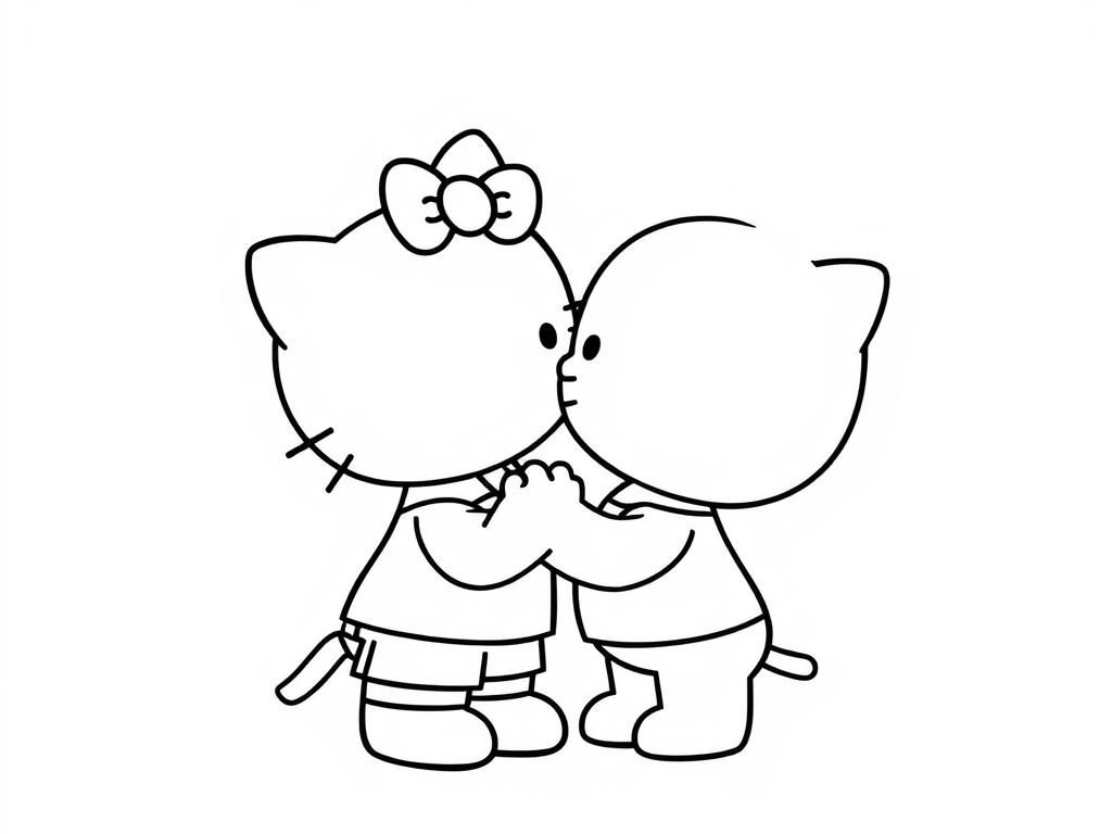 Hello kitty kissing Daniel - Free Printable Coloring Page