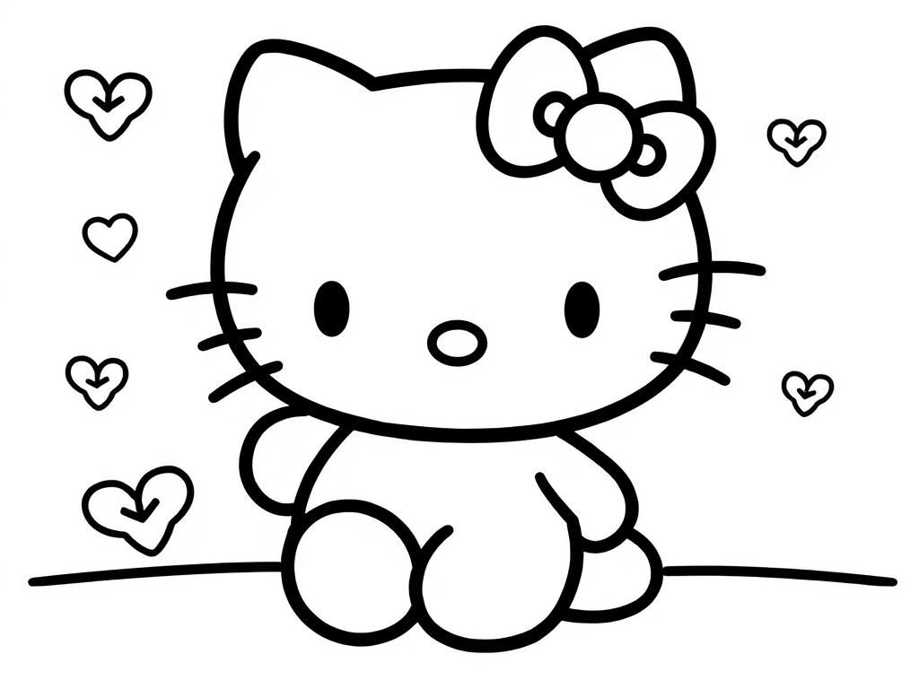 hello kitty on a m - Free Printable Coloring Page