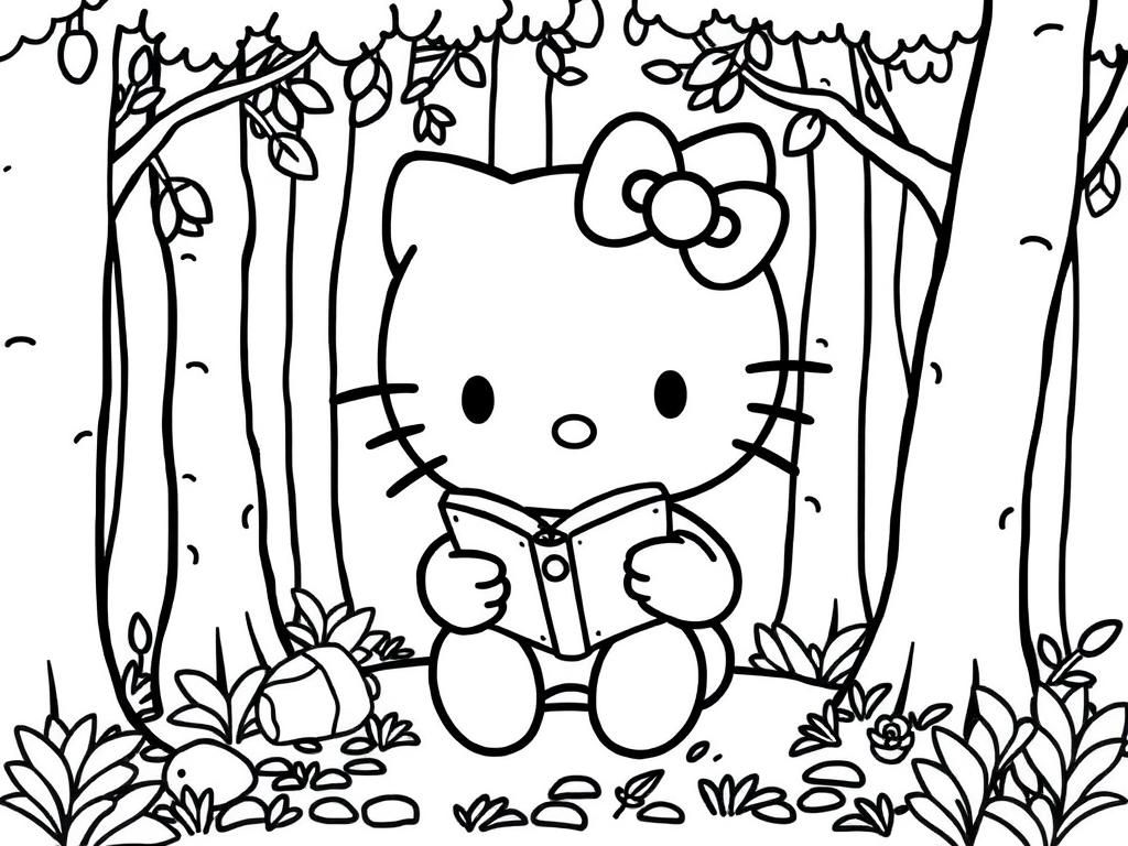 Hello Kitty in the Forest Coloring Page