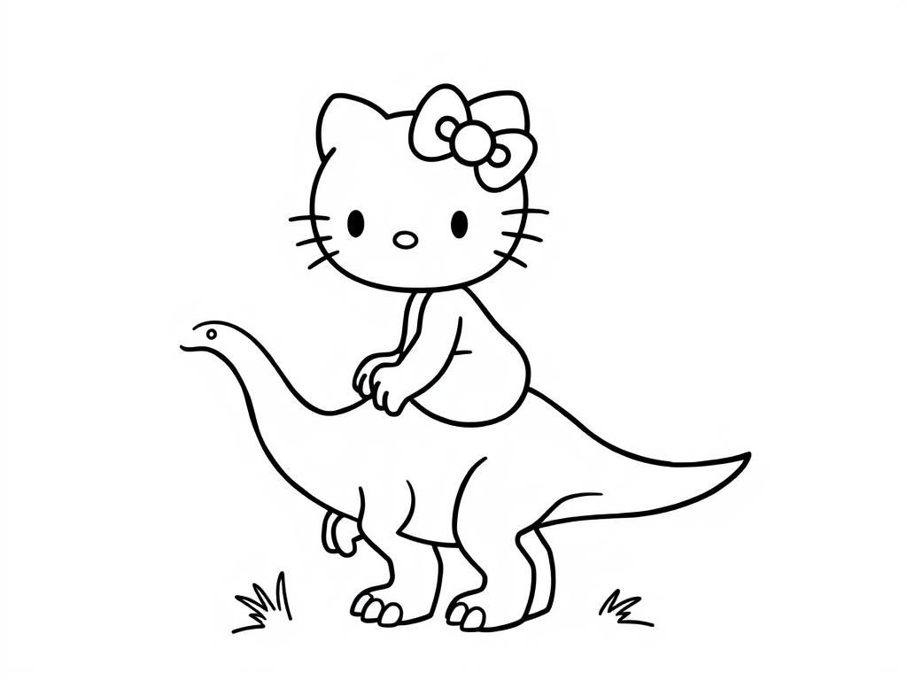 Preview of hello kitty riding a dinosaur