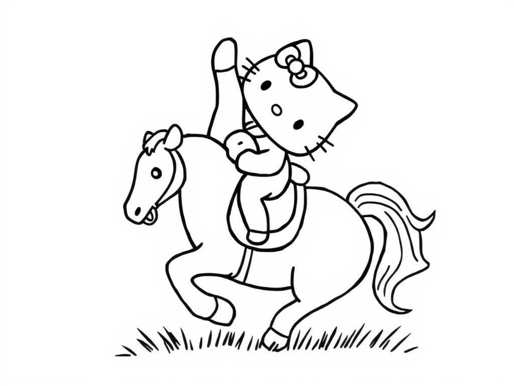 Hello Kitty upside down on a horse