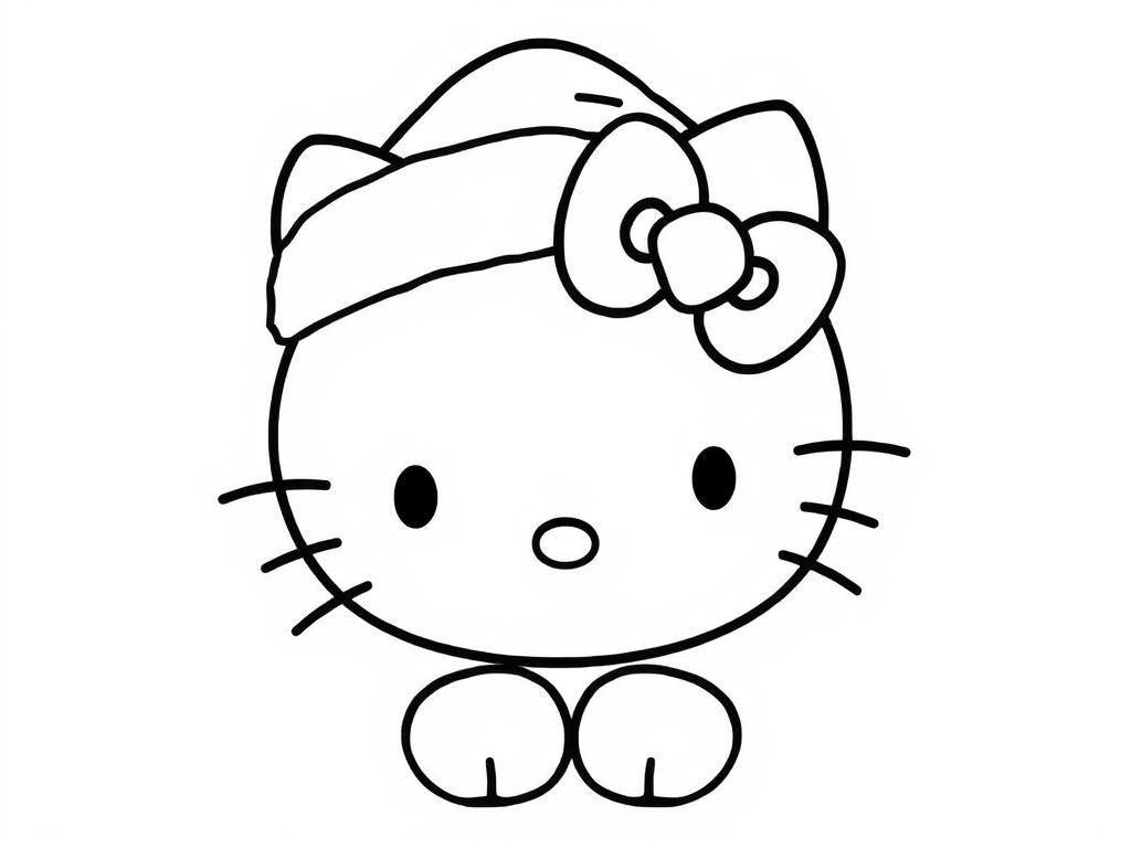 Hello Kitty wearing Christmas Hat - Free Printable Coloring Page