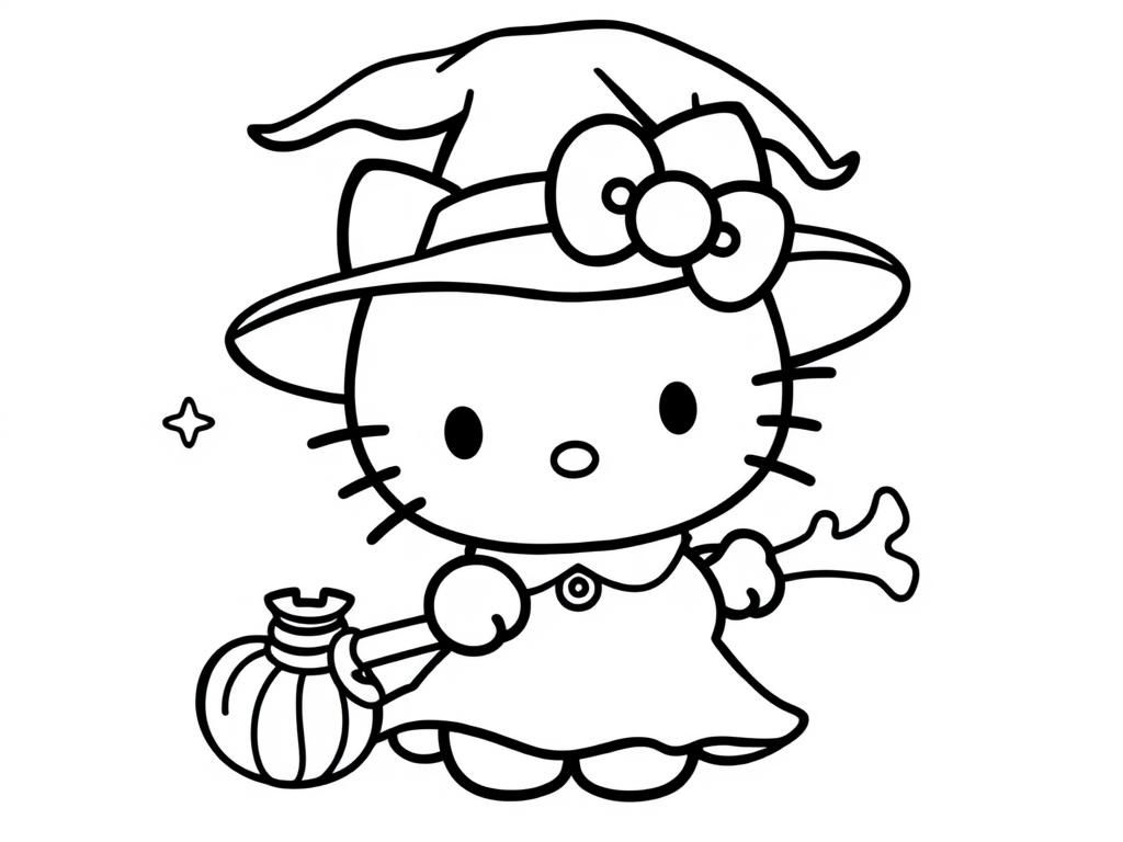 Hello Kitty Witch Coloring Page