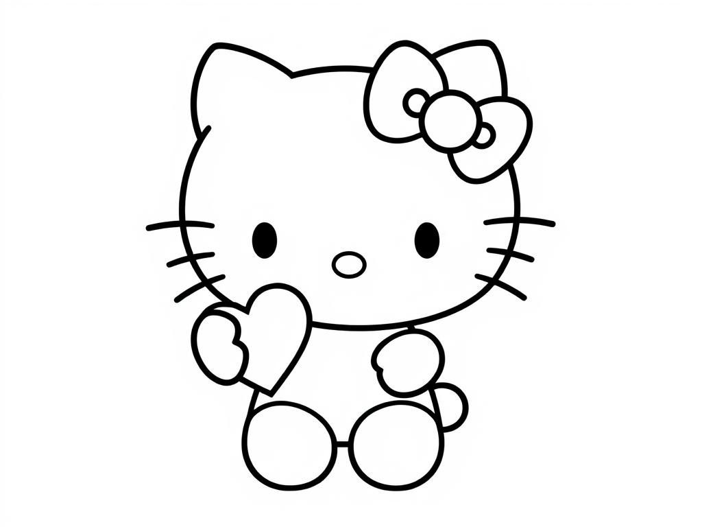 Hello Kitty With Heart - Free Printable Coloring Page