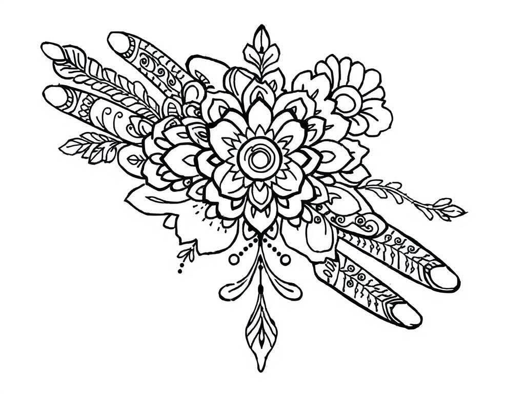 Floral Feather Coloring Page