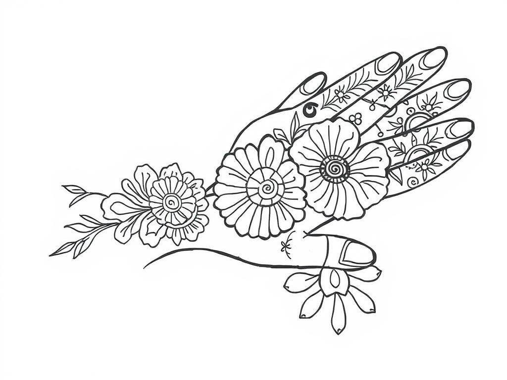 Floral Hand Coloring Page