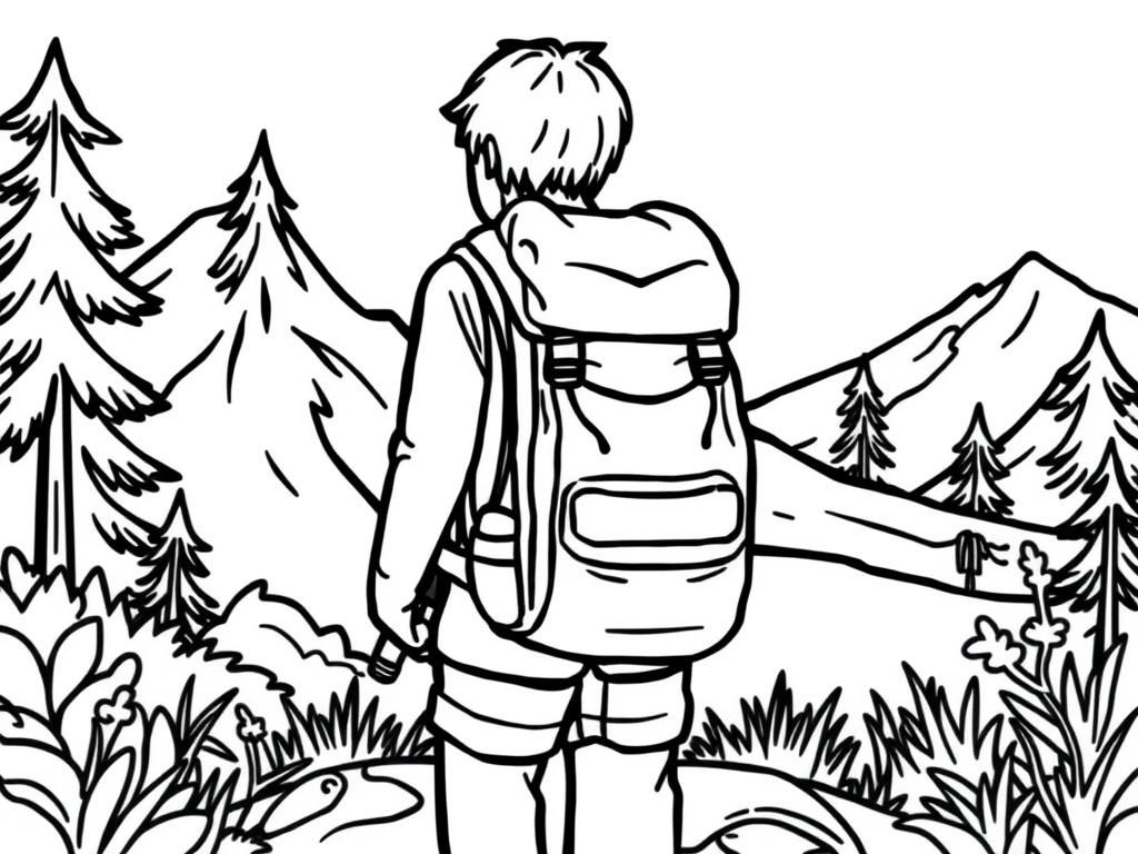 Coloring Page of a Boy in Nature