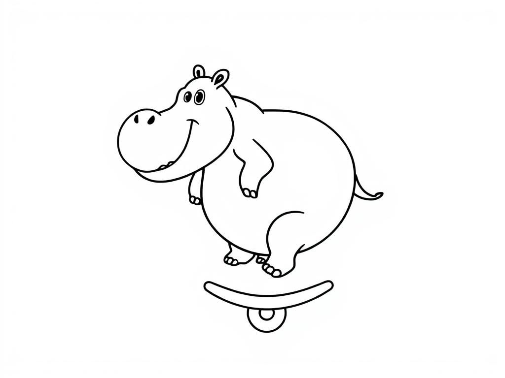 Hippopotamus on a Skateboard Coloring Page