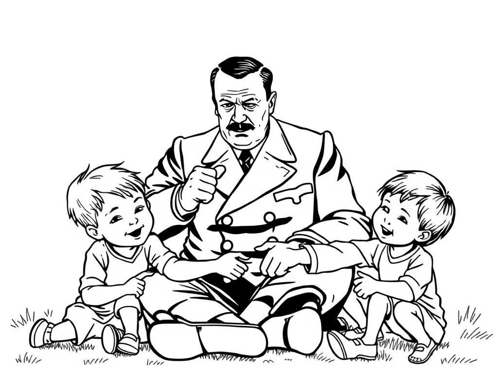 hitler playing with kids. Mussolini is in the background