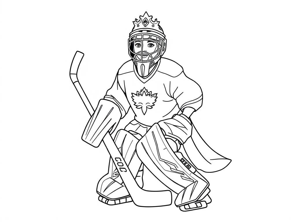 Hockey goalie dressed as princess colouring page