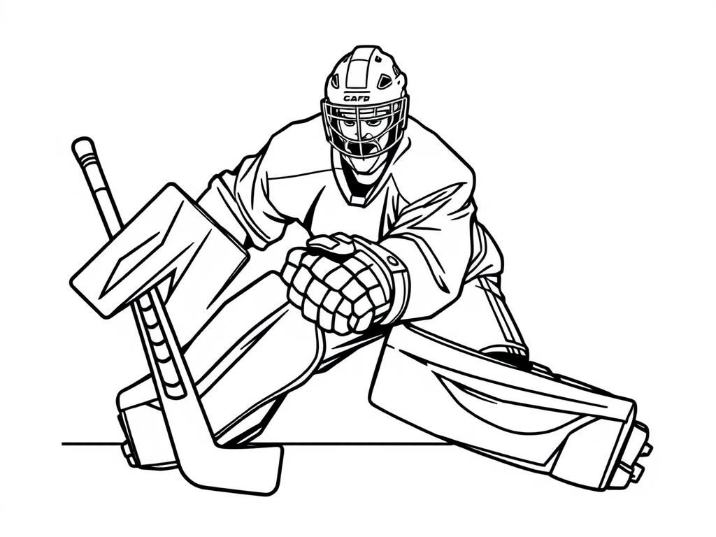 Hockey goalie saving a shot with their glove colouring page