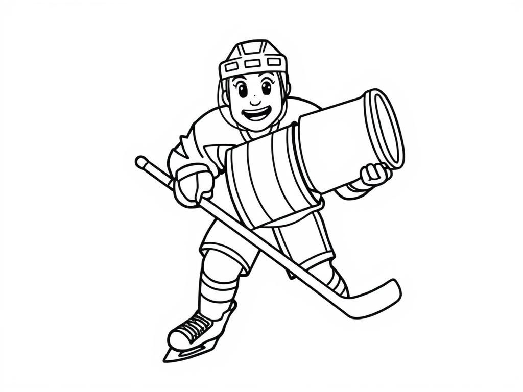 Hockey Player with Trophy Coloring Page