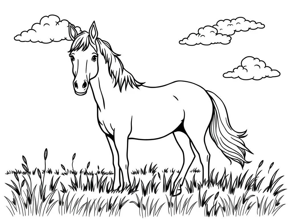 Preview of Horse in meadow with clouds in sky