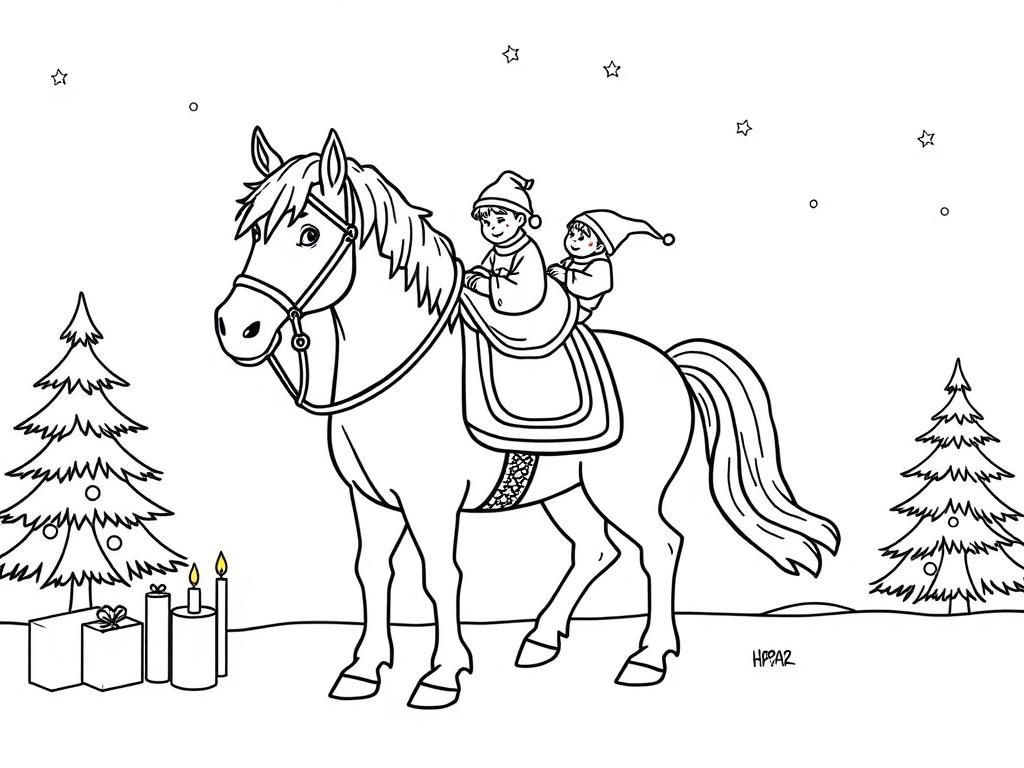 Christmas Horse Ride Coloring Page