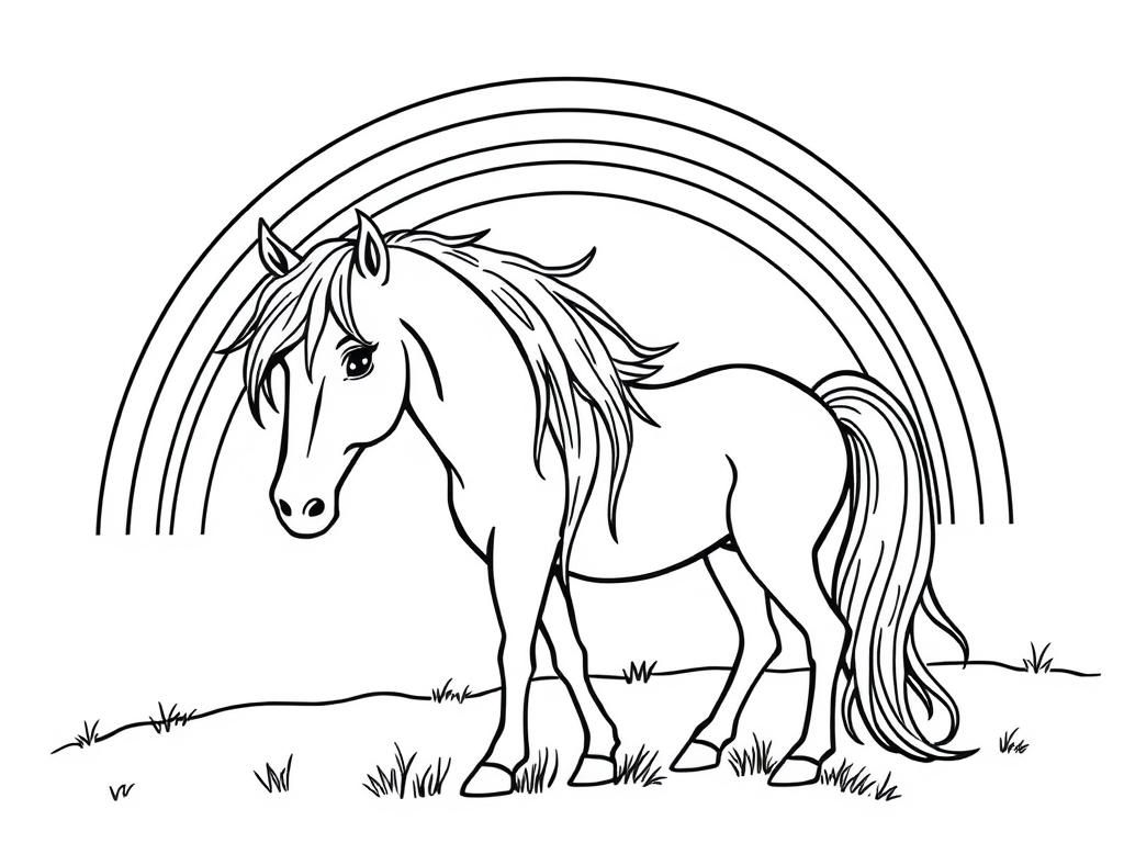 Preview of Horse with long hair underneath a rainbow