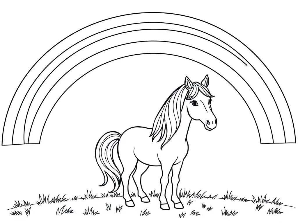 Preview of Horse with long hair underneath a rainbow