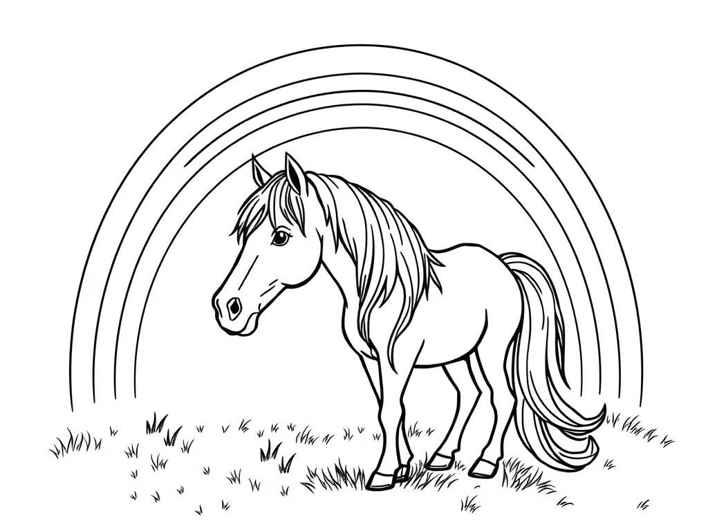 Preview of Horse with long hair underneath a rainbow